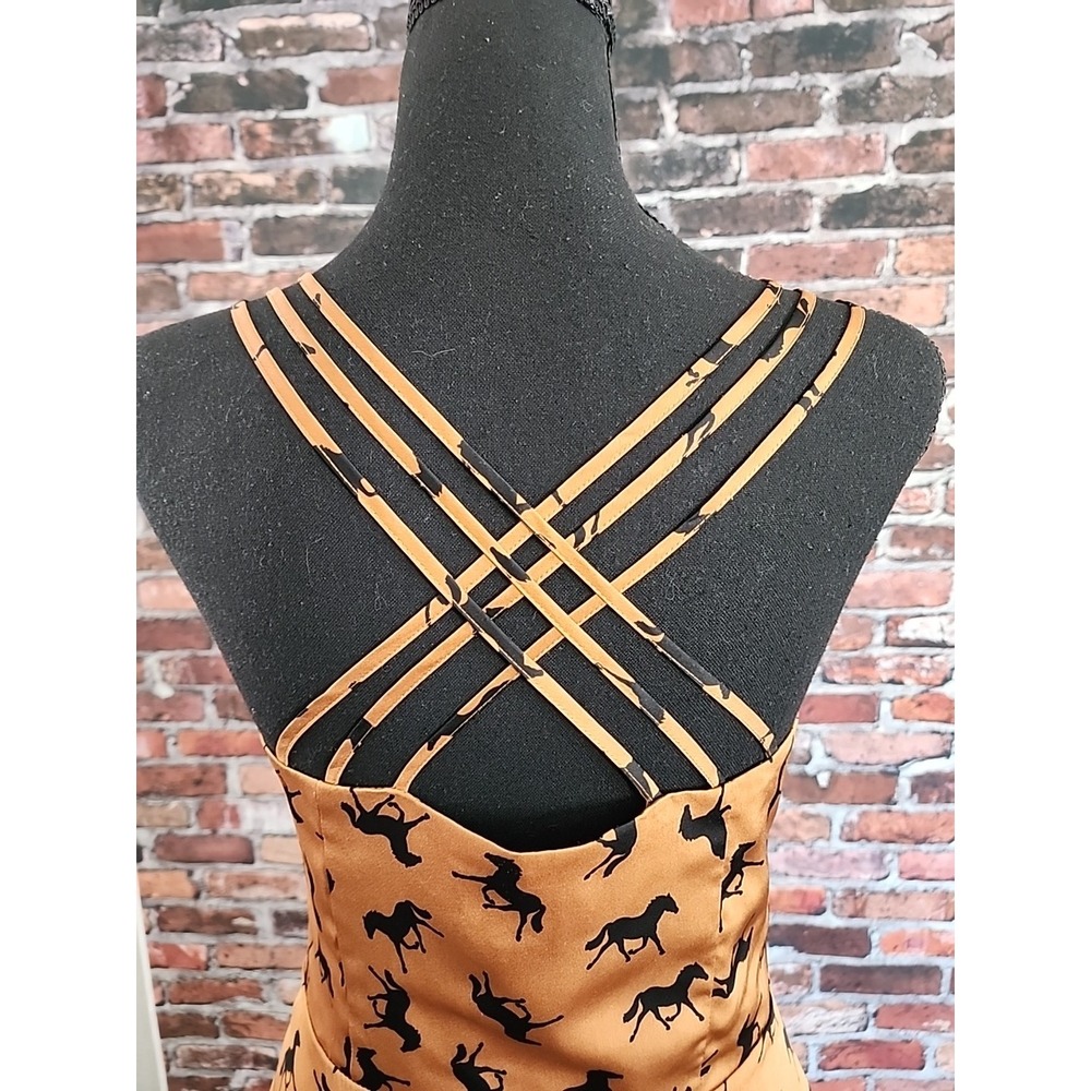 Forever 21 Boutique Dress M Horses Equestrian Rodeo Western Line‎ Dancing Copper - Picture 7 of 14